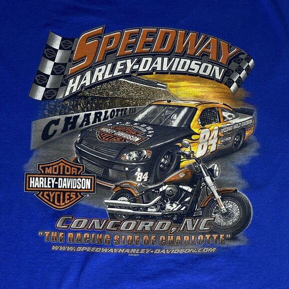 Harley Davidson T Shirt Sz L Racing Side Of Charlotte Concord NC Motorcycle Car - Picture 1 of 12